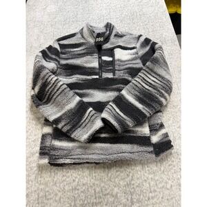 DSG mens Fleece Quarter Zip Pullover Sherpa Striped Grey Charcoal New